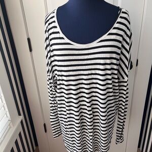 Banana Republic Black and White Striped Long Sleeve Top